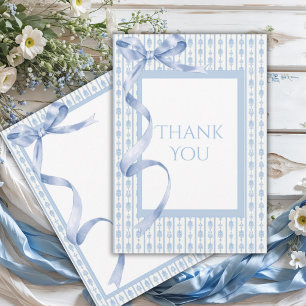 Blauw satijn lint Elegant Baby shower Bedankkaart
