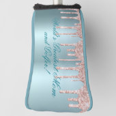 Blauw Satijn, Roze Glitter Drips-Greatest Mom Golf Golfheadcover (Draai 90)