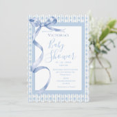 Blauw satijnen lint Elegante Baby Boy Douche Kaart (Staand voorkant)