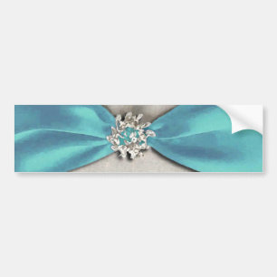 blauw satin lint met juwelen bumpersticker