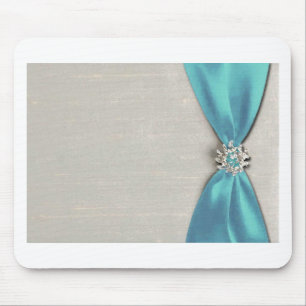 blauw satin lint met juwelen muismat
