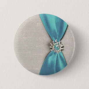blauw satin lint met juwelen ronde button 5,7 cm