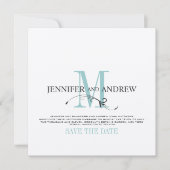 Blauw Save the Date Monogram Aankondiging (Voorkant)