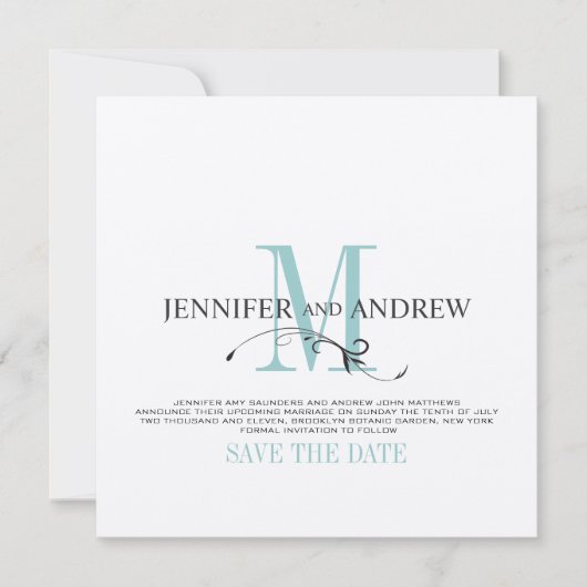 Blauw Save the Date Monogram Aankondiging (Voorkant)