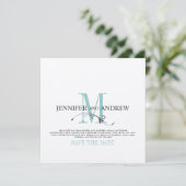 Blauw Save the Date Monogram Aankondiging (Staand voorkant)