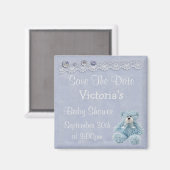 Blauw Save the Date Teddy Bear Baby Boy Shower Magneet (Voorkant / Achterkant)