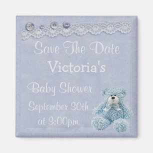 Blauw Save the Date Teddy Bear Baby Boy Shower Magneet