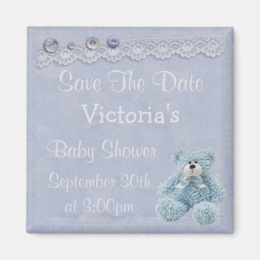 Blauw Save the Date Teddy Bear Baby Boy Shower Magneet (Voorkant)