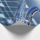 Blauw saxophone-omslagpapier cadeaupapier (Hoek)
