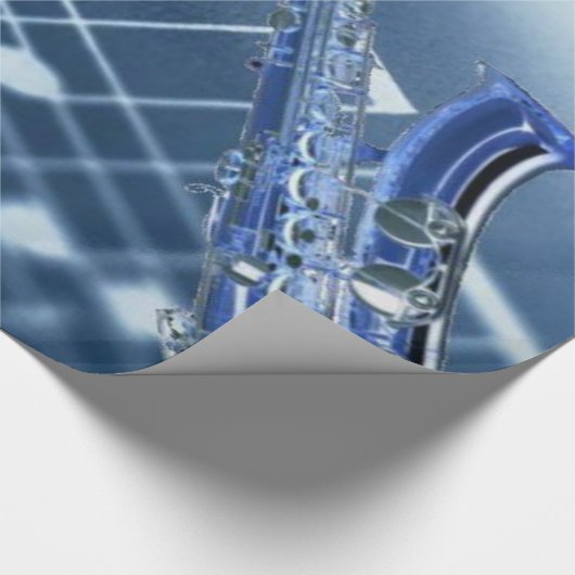 Blauw saxophone-omslagpapier cadeaupapier (Hoek)