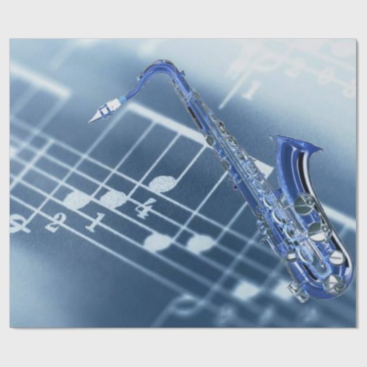 Blauw saxophone-omslagpapier cadeaupapier (Vlak)