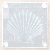 Blauw  Scallop Shell US Postage Collage Glazen Onderzetter (Achterkant)