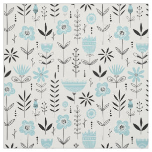 Blauw Scandinavisch Bloemmotief Stof