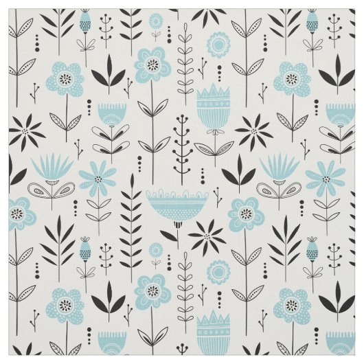 Blauw Scandinavisch Bloemmotief Stof (Swatch)