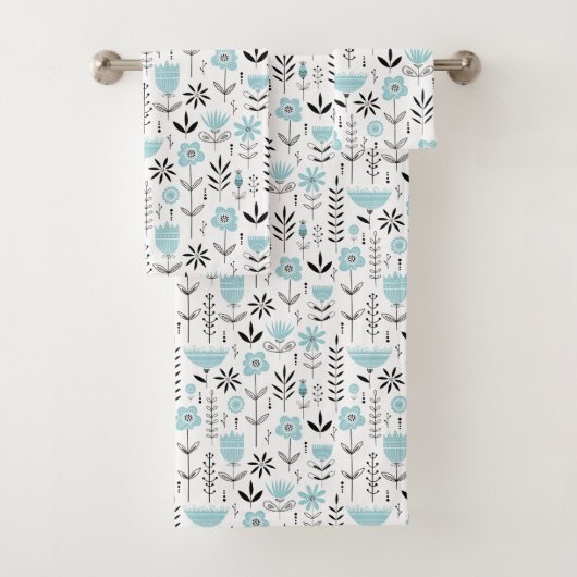 Blauw Scandinavisch bloempatroon Bad Handdoek (Insitu)