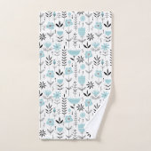 Blauw Scandinavisch bloempatroon Bad Handdoek (Handdoek)