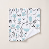 Blauw Scandinavisch bloempatroon Bad Handdoek (Wasdoekje)