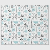 Blauw Scandinavisch bloempatroon Cadeaupapier (Vlak)