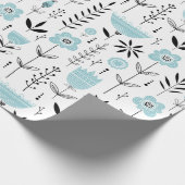 Blauw Scandinavisch bloempatroon Cadeaupapier (Hoek)