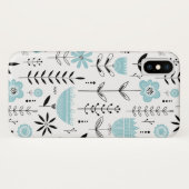 Blauw Scandinavisch Bloempatroon Monogram Case-Mate iPhone Case (Achterkant (horizontaal))