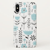 Blauw Scandinavisch Bloempatroon Monogram Case-Mate iPhone Case (Achterkant)