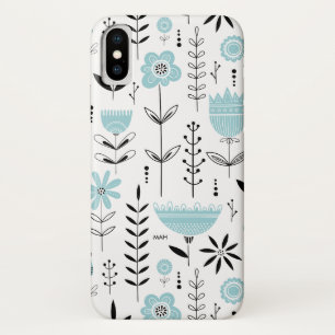 Blauw Scandinavisch Bloempatroon Monogram Case-Mate iPhone Case