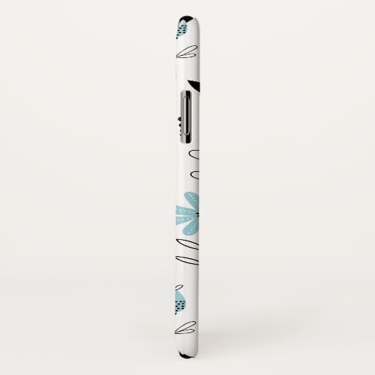 Blauw Scandinavisch Bloempatroon Monogram Case-Mate iPhone Case (Achterkant / rechts)