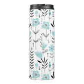 Blauw Scandinavisch Bloempatroon Monogram Thermosbeker (Achterkant)