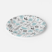 Blauw Scandinavisch bloempatroon Papieren Bordje (Gekanteld)