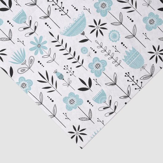 Blauw Scandinavisch bloempatroon Tissuepapier (Detail)