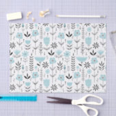 Blauw Scandinavisch bloempatroon Tissuepapier (Craft)