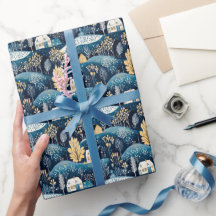 Blauw Scandinavisch kerstcadeaupapier