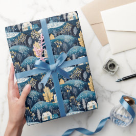Blauw Scandinavisch kerstcadeaupapier Cadeaupapier