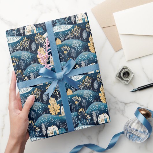 Blauw Scandinavisch kerstcadeaupapier Cadeaupapier (Geschenken)