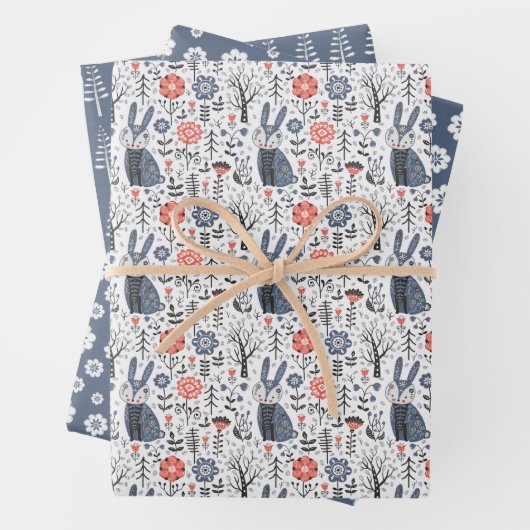 Blauw Scandinavisch Noords Inpakpapier Vel (In situ)