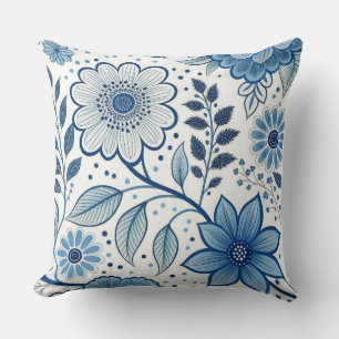 Blauw Scandinavisch Volk Bloemen Kussen