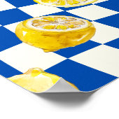 Blauw schaakbord citroen muurkunstprint poster (Hoek)