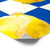 Blauw schaakbord citroen muurkunstprint poster (Hoek)