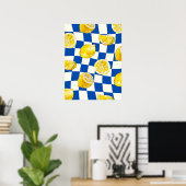 Blauw schaakbord citroen muurkunstprint poster (Thuiskantoor)