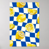 Blauw schaakbord citroen muurkunstprint poster (Voorkant)