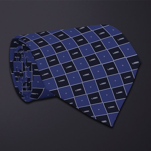 Blauw Schaakbord Logo Patroon Stropdas