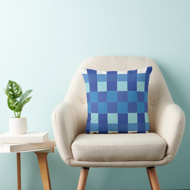Blauw schaakbordpatroon kussen (Stoel)