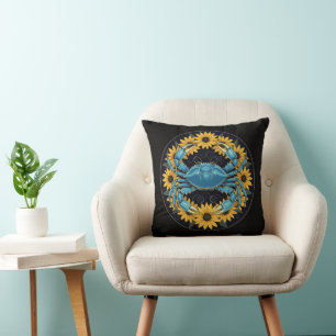 Blauw schaaldier en Black Eyed Susan bloemen Kussen