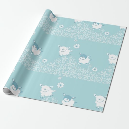 blauw schaap cadeaupapier (Uitgerold)