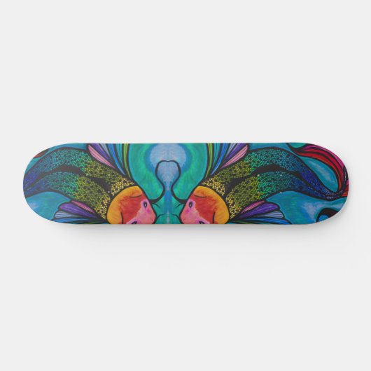 Blauw schaarplaat met regenboogkoi-visontwerp persoonlijk skateboard (Horizontaal)