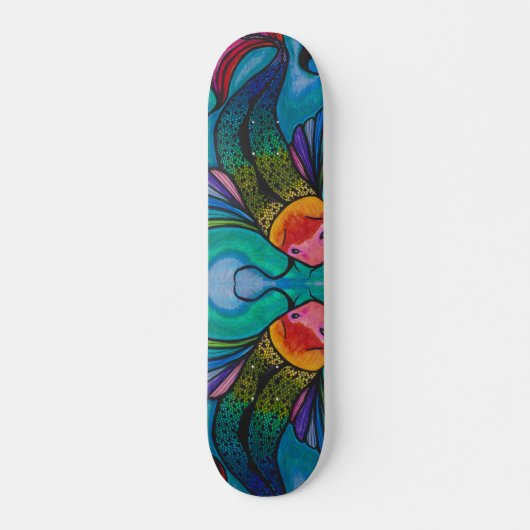 Blauw schaarplaat met regenboogkoi-visontwerp persoonlijk skateboard (Voorkant)