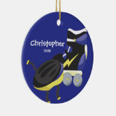 Blauw Schaats met rolstoelsport kerstversiering Keramisch Ornament (Rechts)