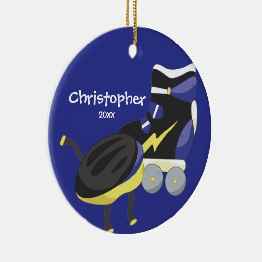 Blauw Schaats met rolstoelsport kerstversiering Keramisch Ornament (Rechts)