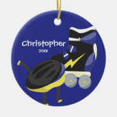 Blauw Schaats met rolstoelsport kerstversiering Keramisch Ornament (Voorkant)