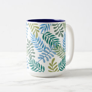 Blauw Schaduweffect Bladeren Glans Patroon Tweekleurige Koffiemok